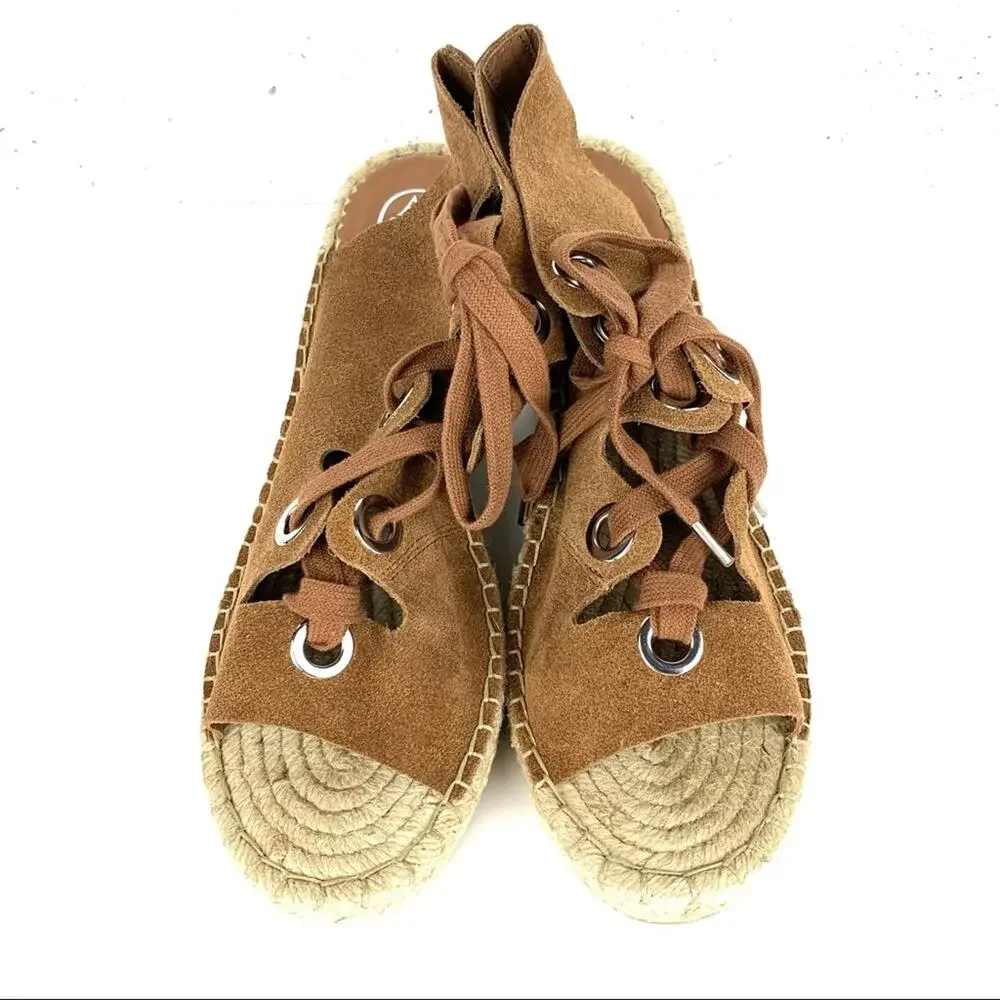 Ash Patty Suede Lace Up Espadrille Wedge Ankle Strap Cutouts Brown Size 41